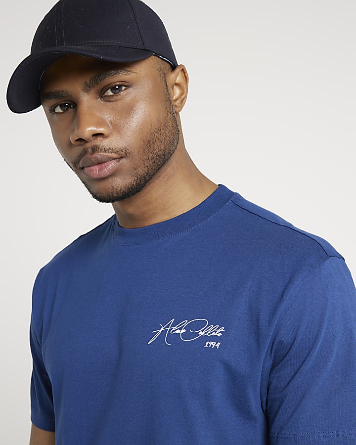 Blue regular fit script graphic t-shirt