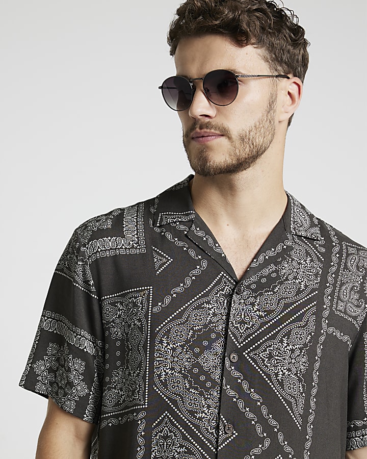 Brown regular fit bandana print shirt