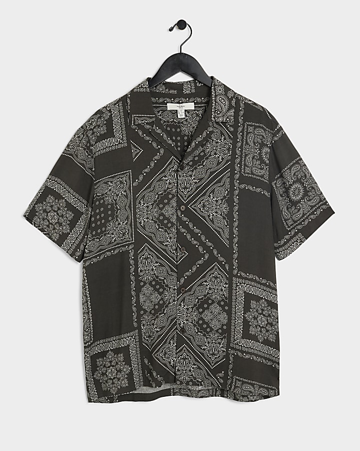 Brown regular fit bandana print shirt