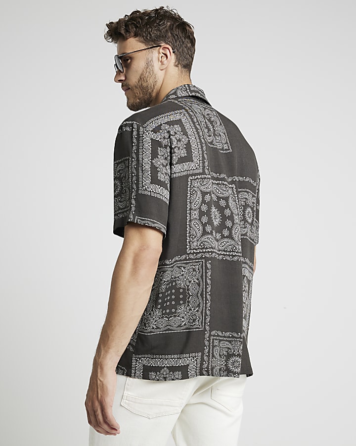 Brown regular fit bandana print shirt