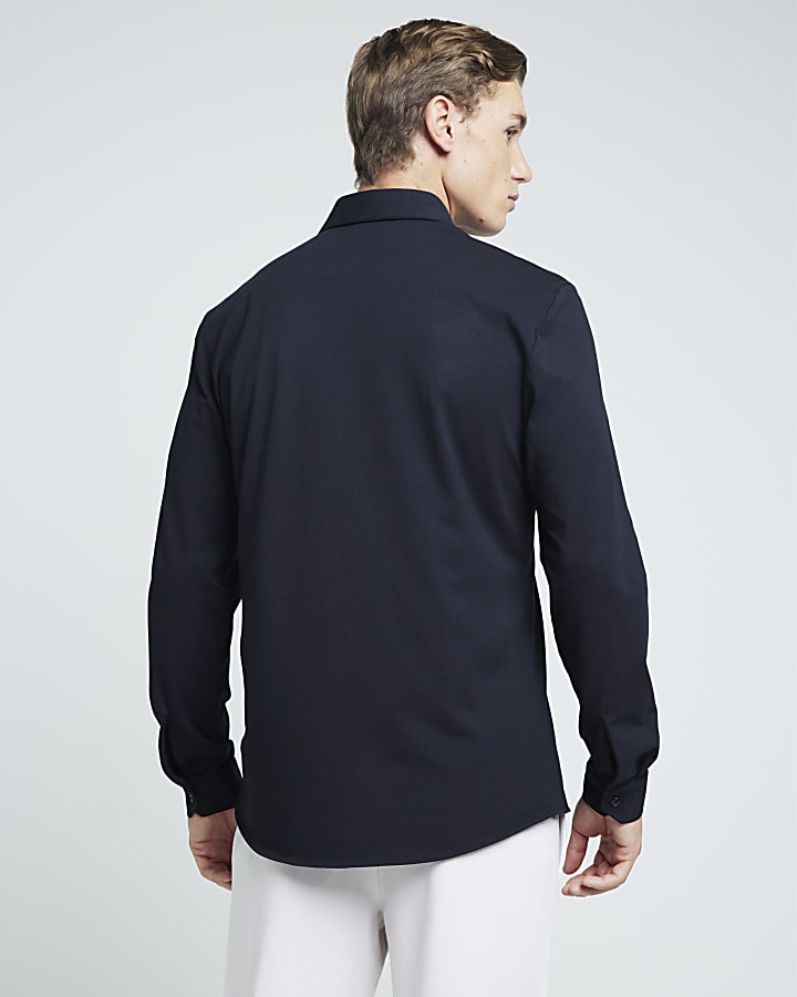 Black slim fit stretch long sleeve shirt