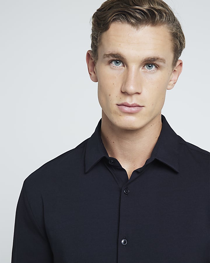 Black slim fit stretch long sleeve shirt