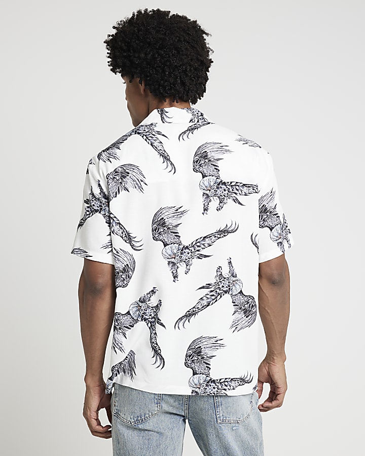 Beige Regular Fit Eagle Graphic Revere Shirt