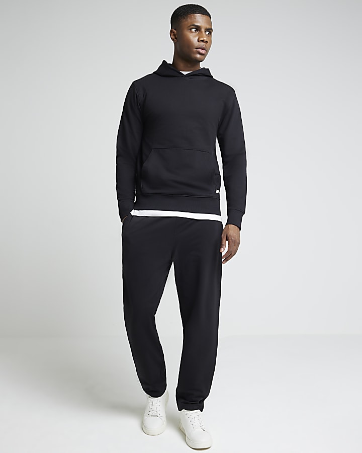 Black Slim Fit Plain Hoodie River Island