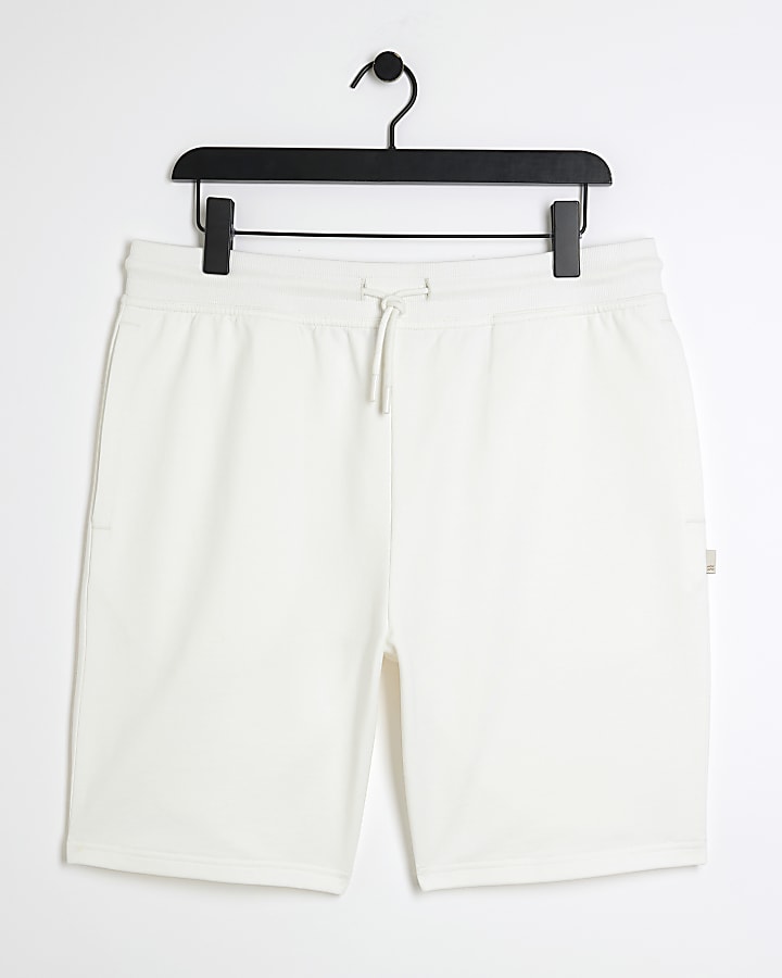 Beige slim fit jersey shorts