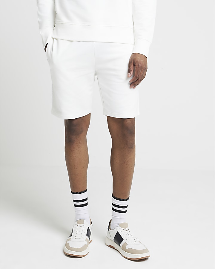 Beige slim fit jersey shorts