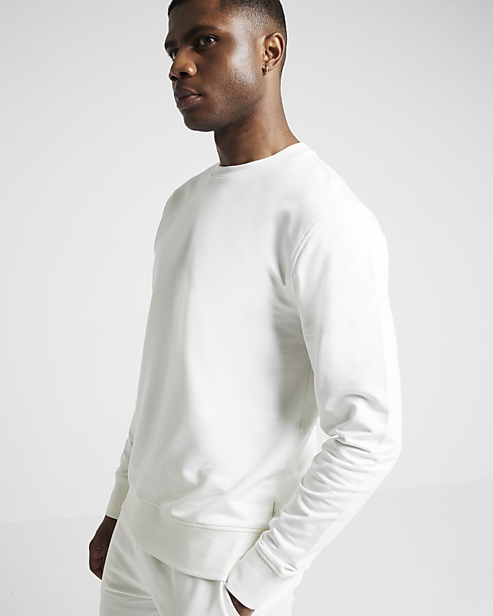 Beige slim fit plain sweatshirt