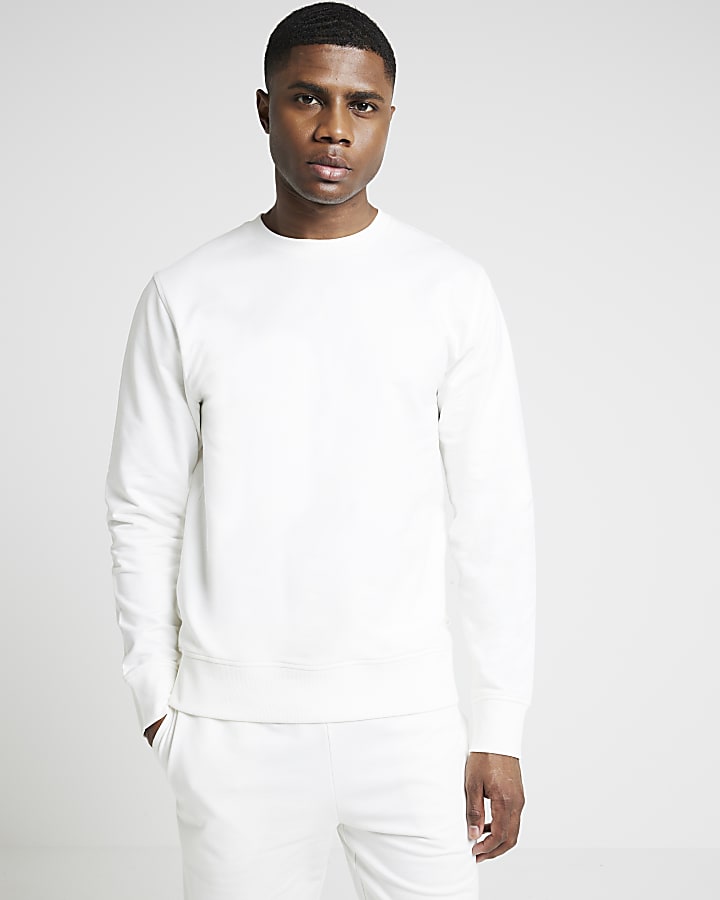 Beige slim fit plain sweatshirt