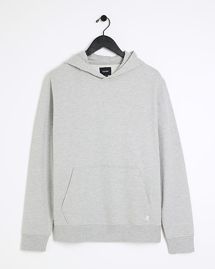 Grey slim fit plain hoodie