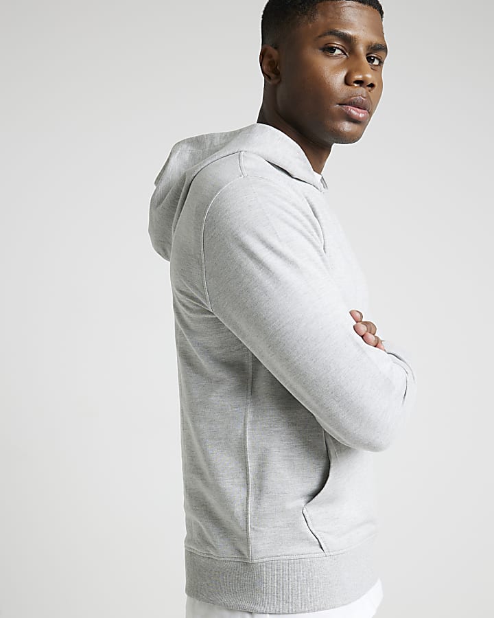 Grey slim fit plain hoodie