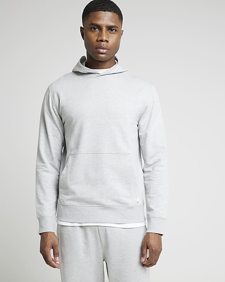 Grey slim fit plain hoodie