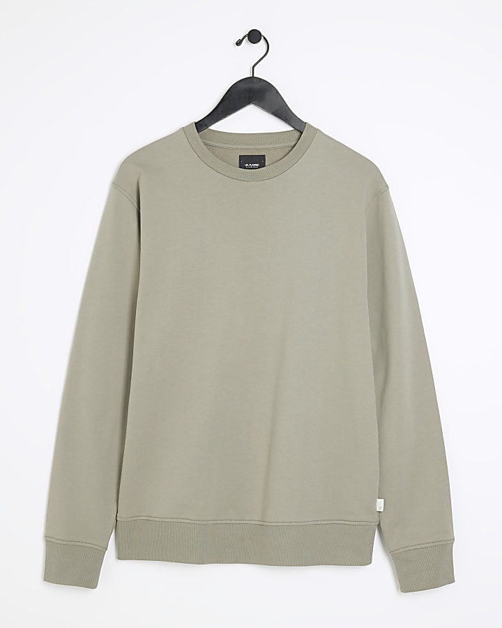 Khaki Slim Fit Plain Sweatshirt