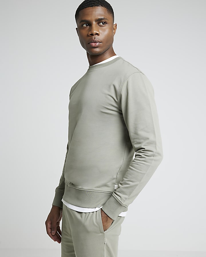 Khaki Slim Fit Plain Sweatshirt