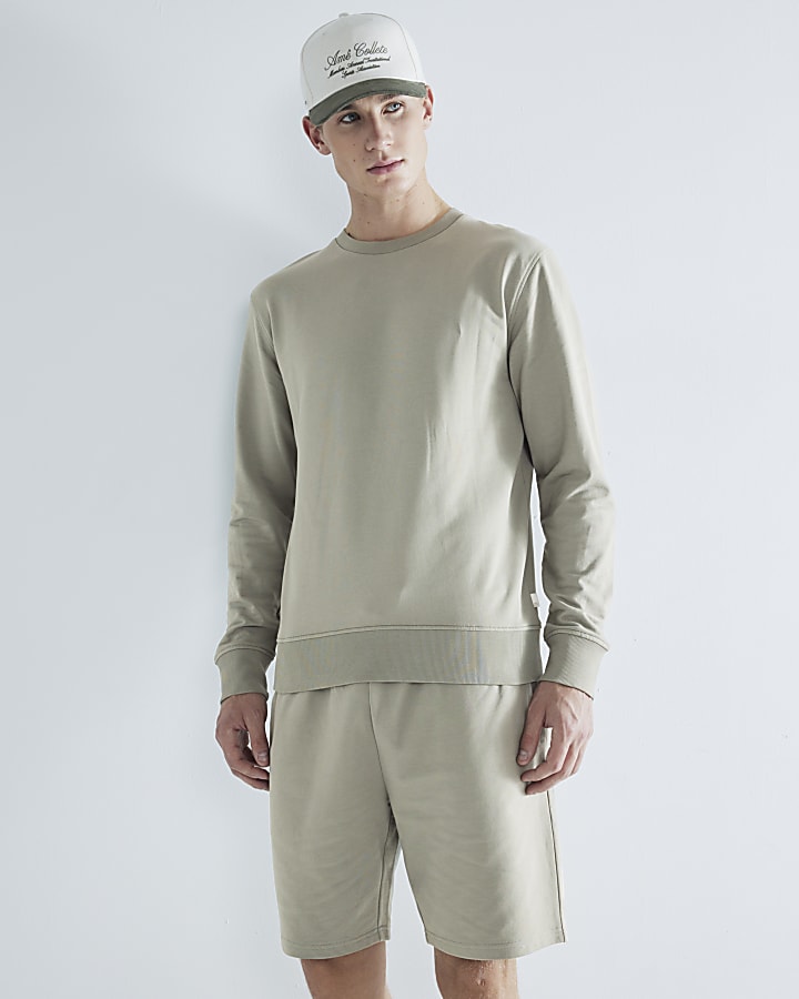 Khaki Slim Fit Plain Sweatshirt