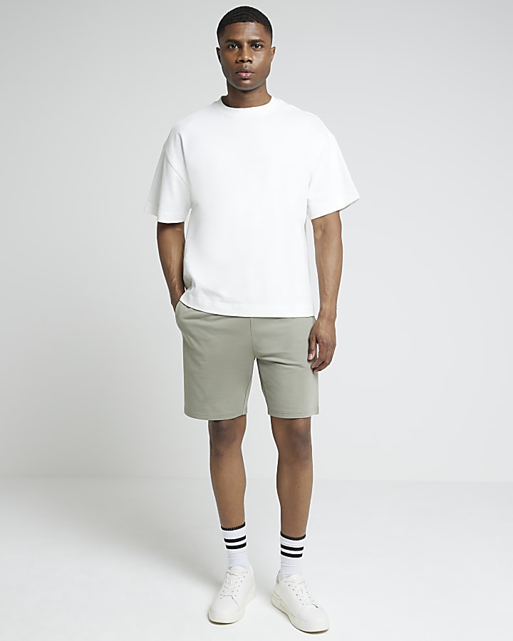 Khaki Slim Fit Jersey Shorts