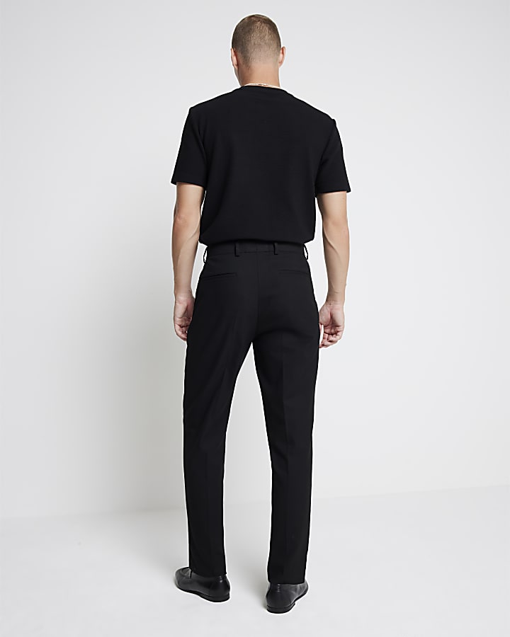 Black Textured Stretch Slim Fit Suit Trousers