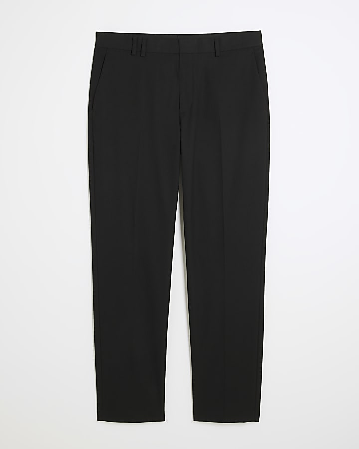 Black Textured Stretch Slim Fit Suit Trousers