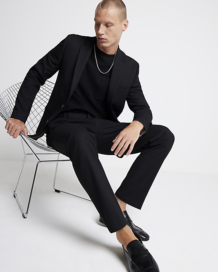 Black Textured Stretch Slim Fit Suit Trousers