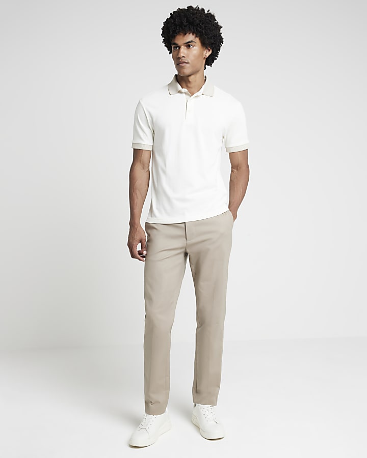 Ecru slim fit contrast polo shirt