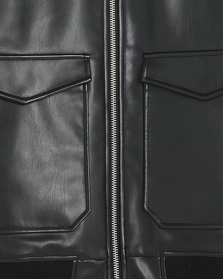 Black Faux Leather Bomber Jacket
