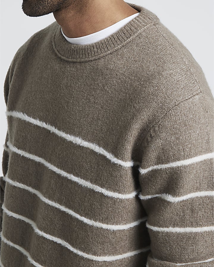 Beige Slim fit stripe knitted jumper