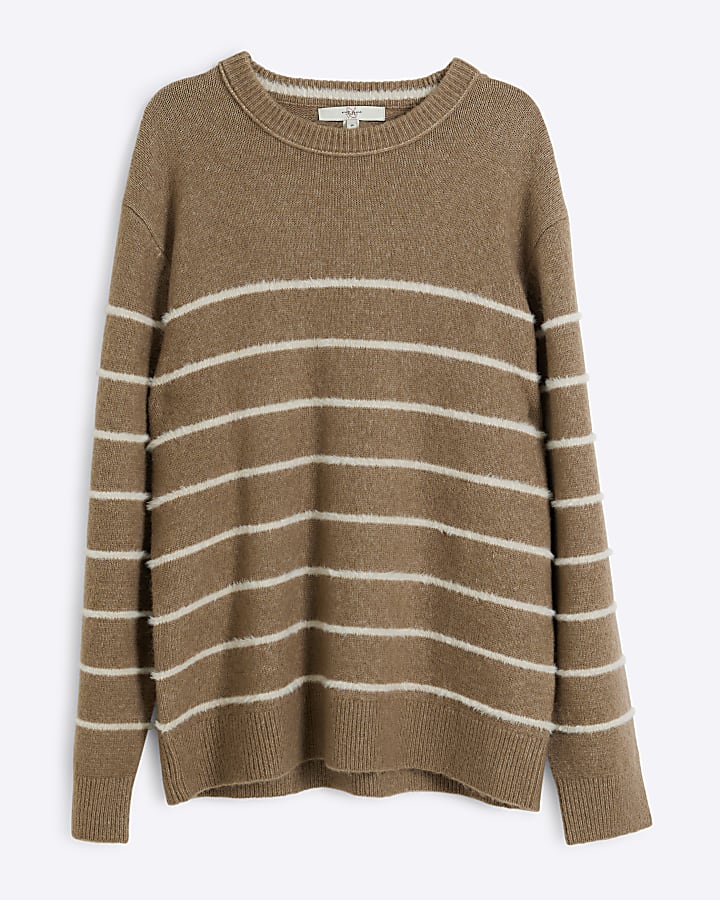 Beige Slim fit stripe knitted jumper