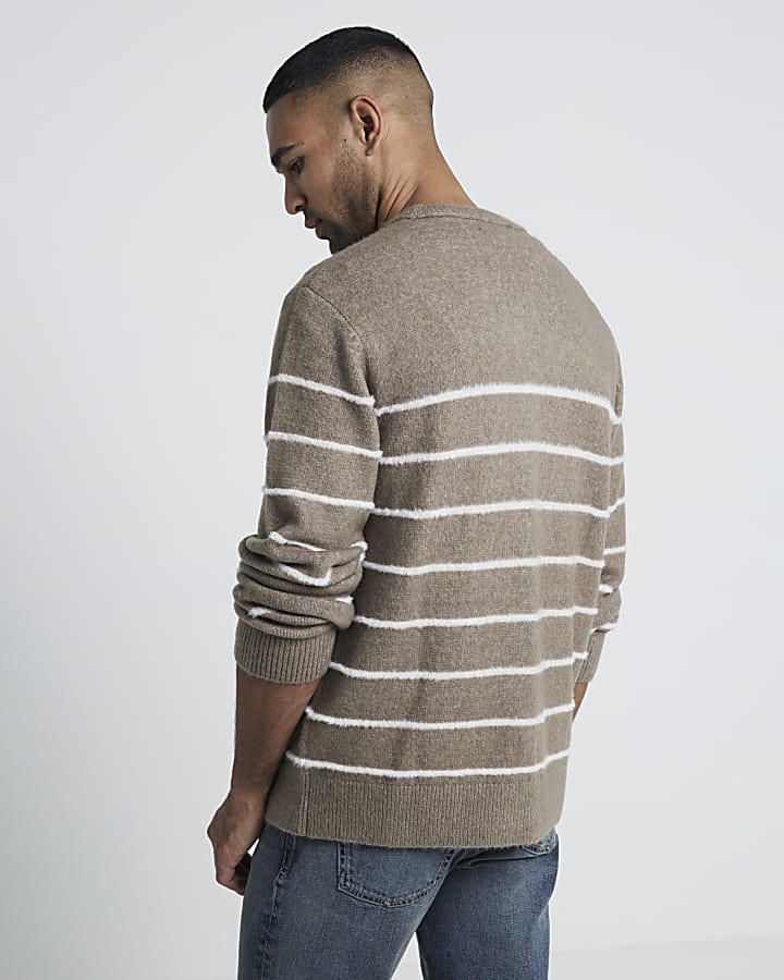 Beige Slim fit stripe knitted jumper