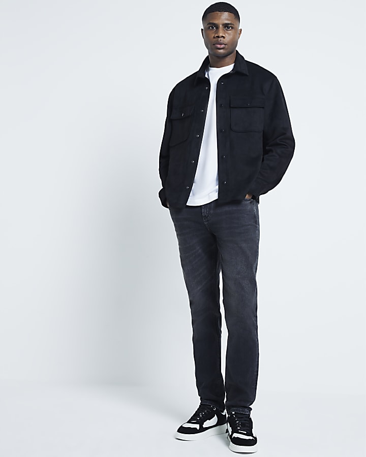 Black regular fit suedette shirt