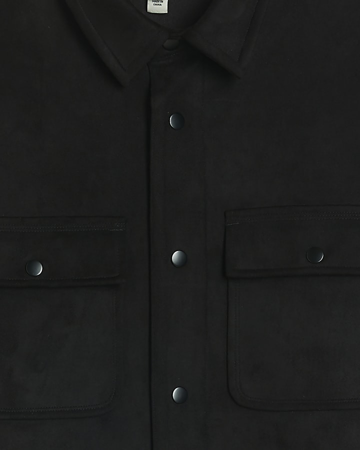 Black regular fit suedette shirt