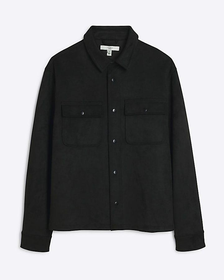 Black regular fit suedette shirt