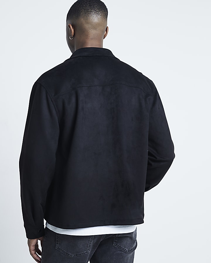 Black regular fit suedette shirt