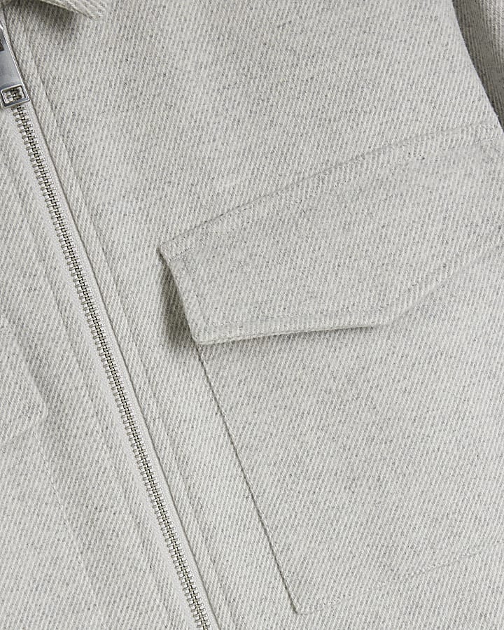 Grey Wool Blend Zipper Overshirt