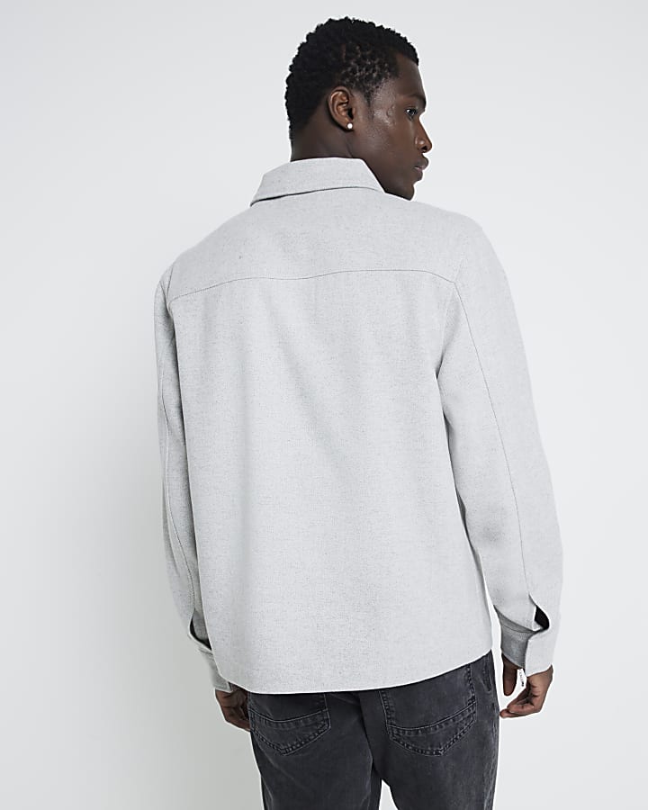 Grey Wool Blend Zipper Overshirt