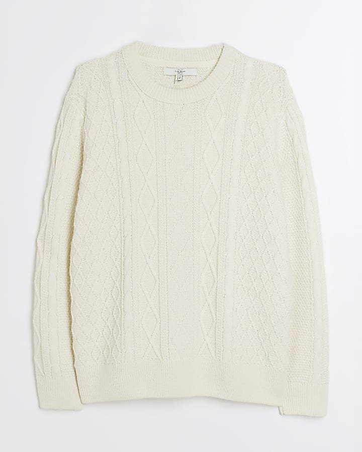 Cream Midweight Cable Knit Jumper