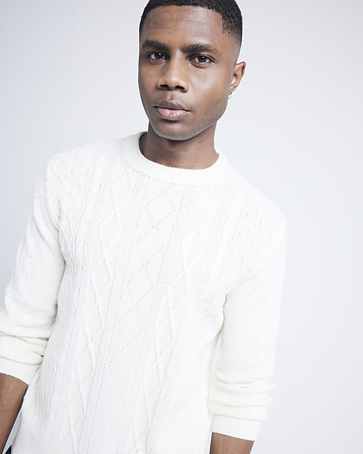 Cream Midweight Cable Knit Jumper