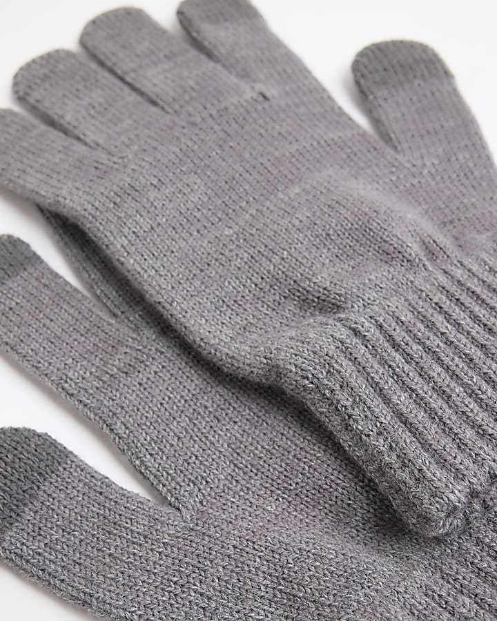 Grey Knit Touch Screen Gloves