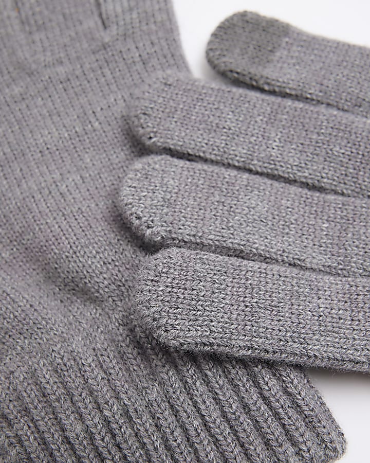 Grey Knit Touch Screen Gloves