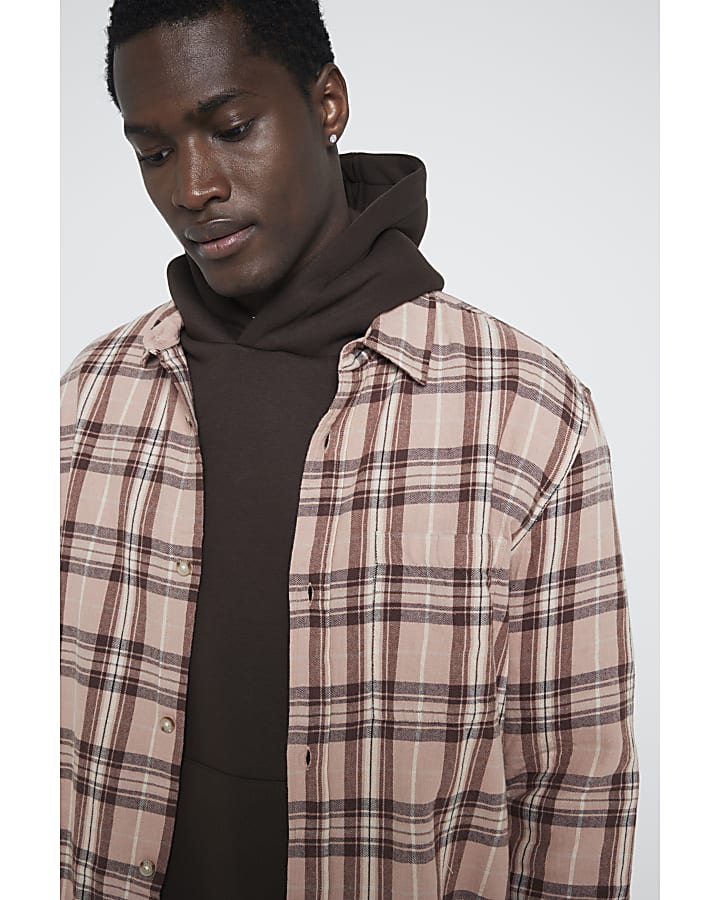 Pink regular fit flannel check shirt