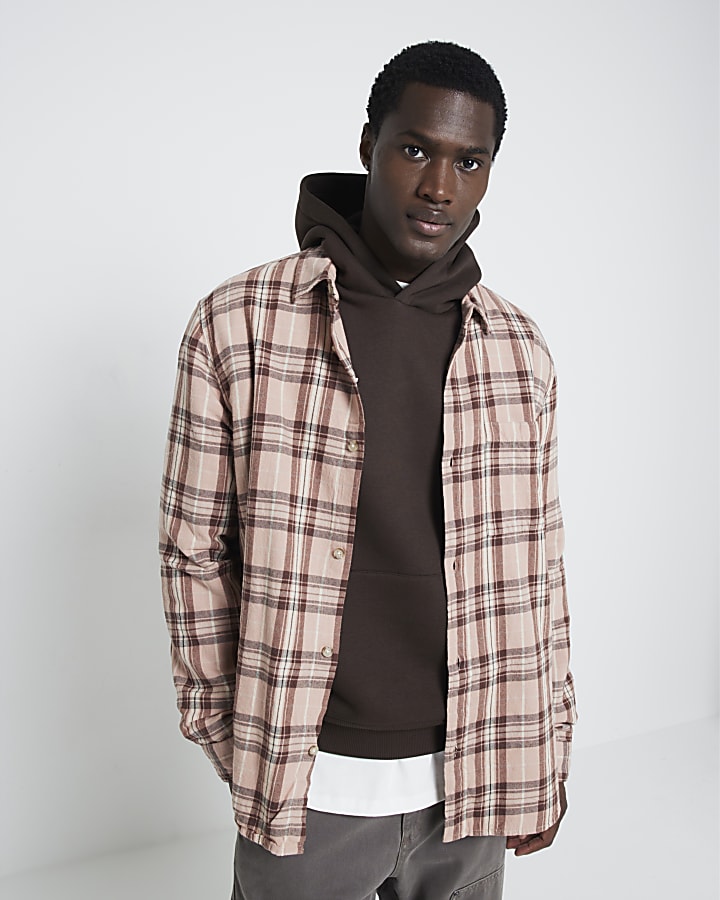 Pink regular fit flannel check shirt