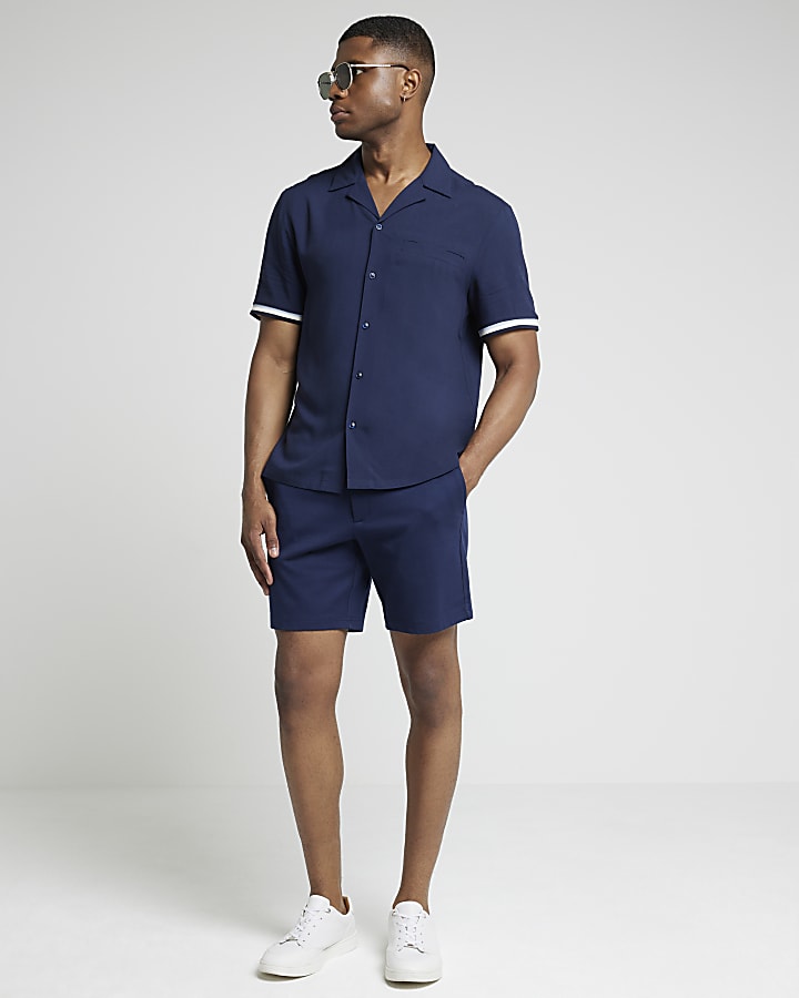 Navy regular fit taped revere shirt