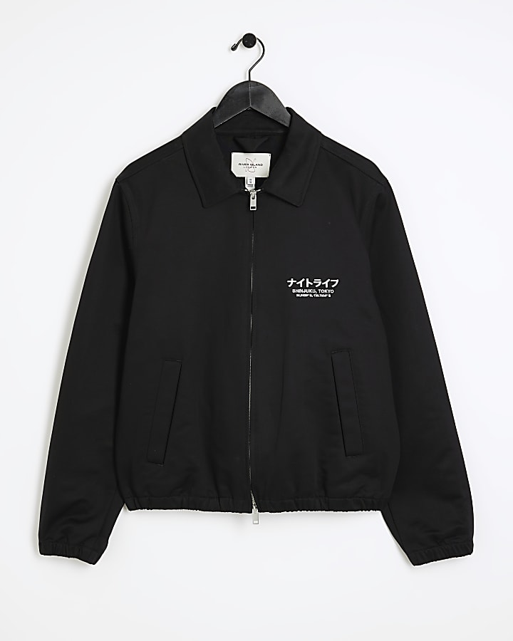 Black regular fit harrington jacket