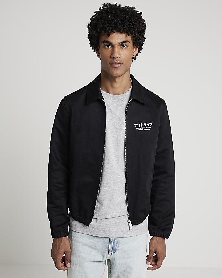 Black regular fit harrington jacket