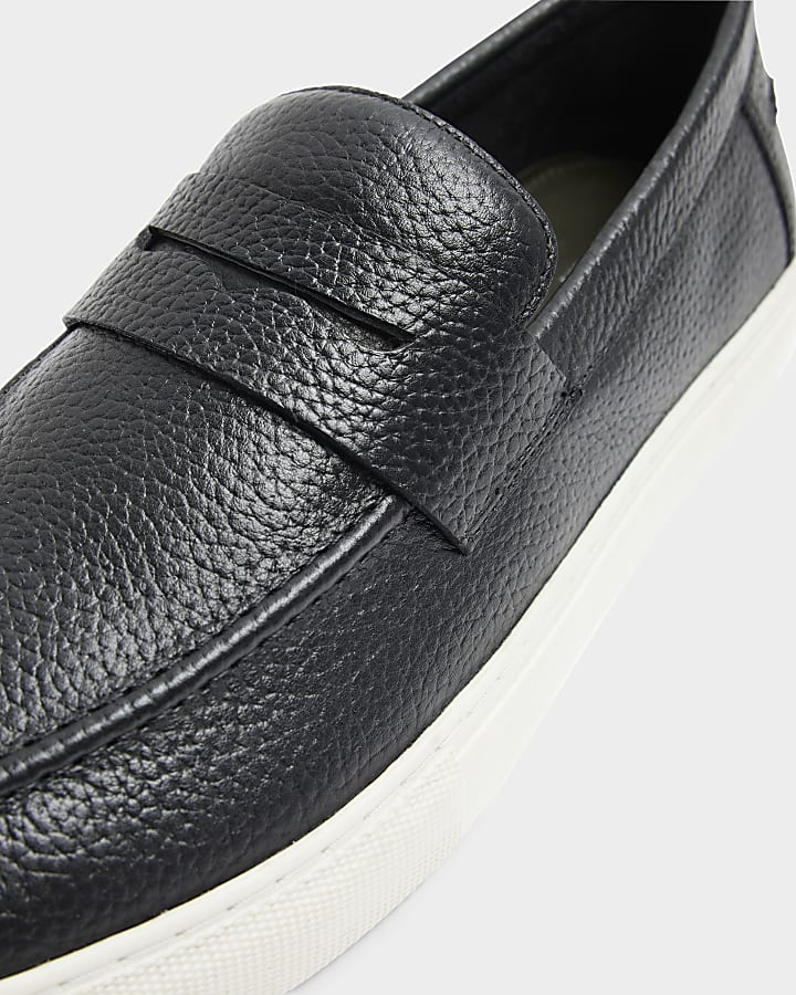 Black leather slip on loafers