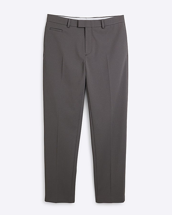 Grey slim fit waffle textured smart trousers