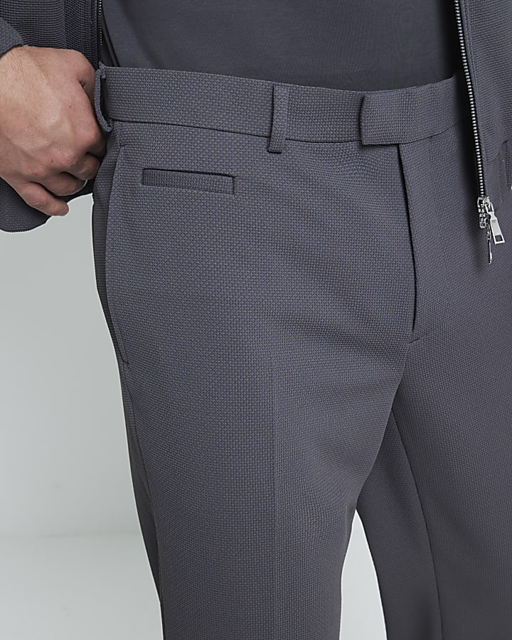 Grey slim fit waffle textured smart trousers