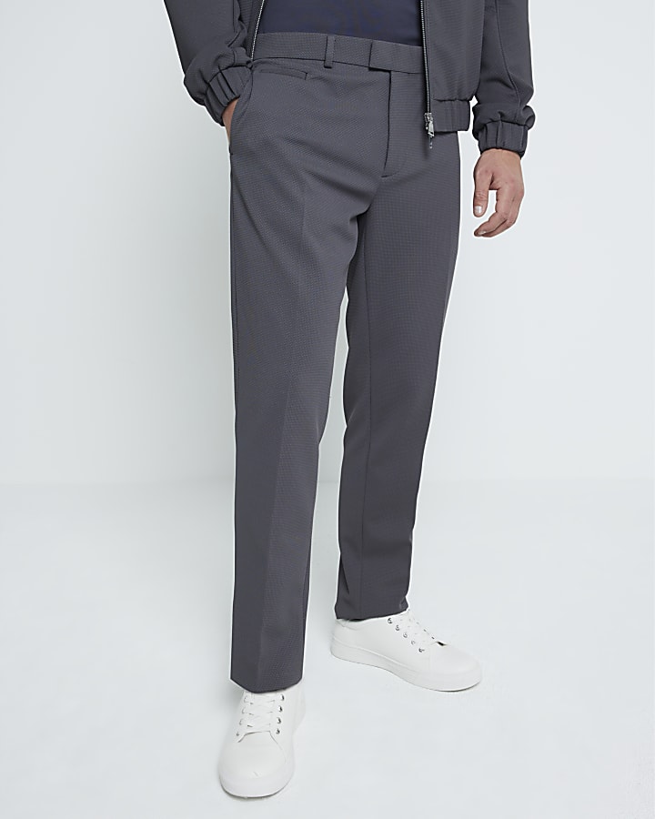 Grey slim fit waffle textured smart trousers