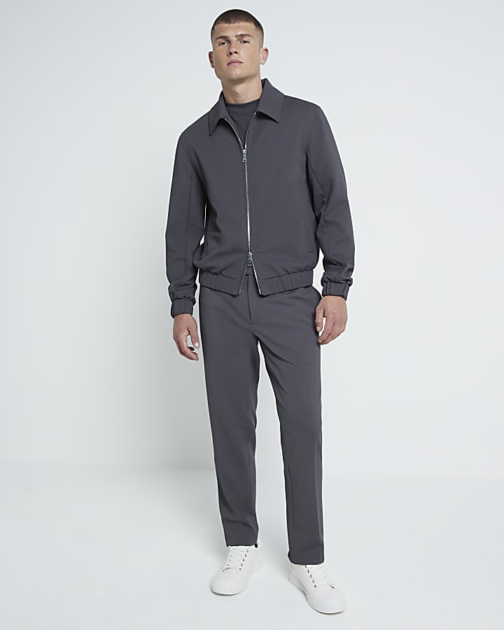 Grey Regular Fit Waffle Harrington Jacket