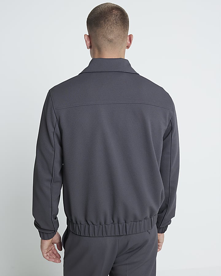 Grey Regular Fit Waffle Harrington Jacket