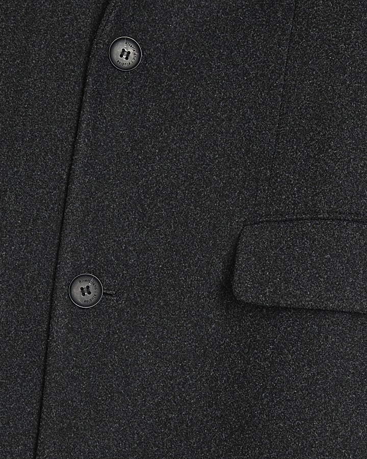 Grey Slim Fit Faux Wool Overcoat