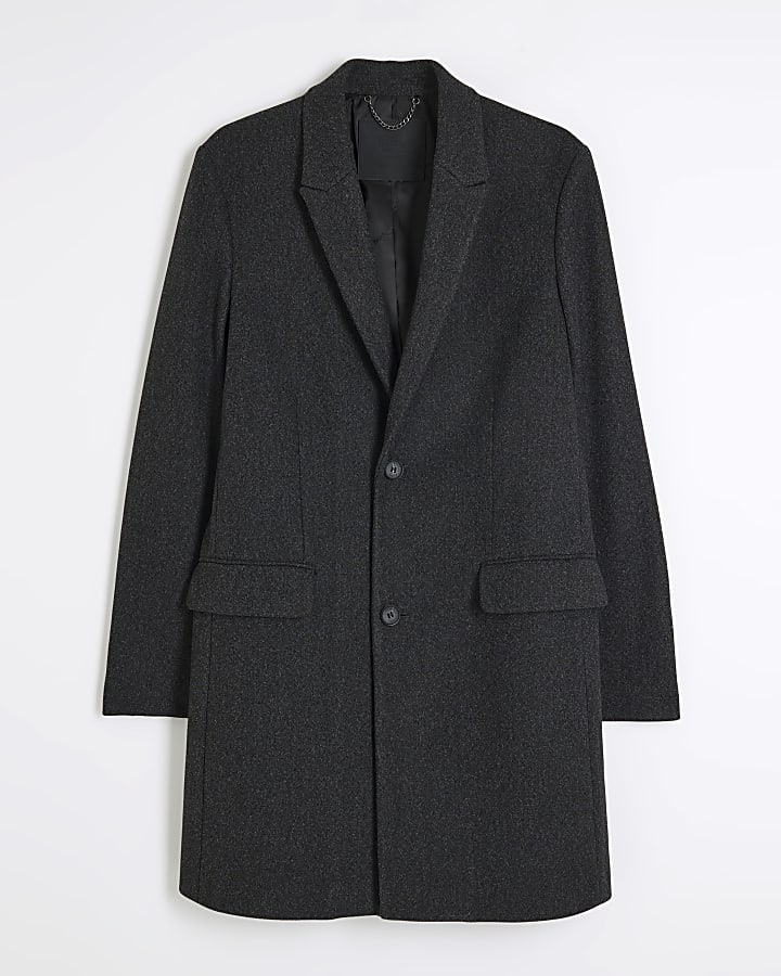 Grey Slim Fit Faux Wool Overcoat